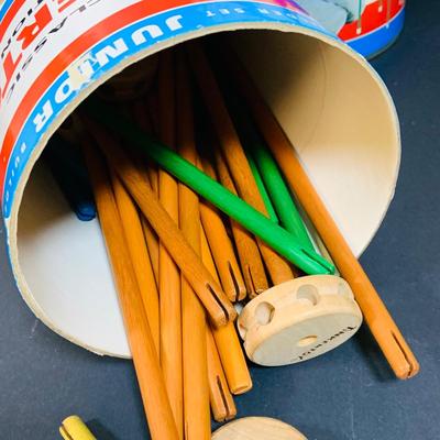LOT 279 Vintage Tinkertoy Construction Sets, Giant Picture Dominoes and a Lincoln Log Contianer.