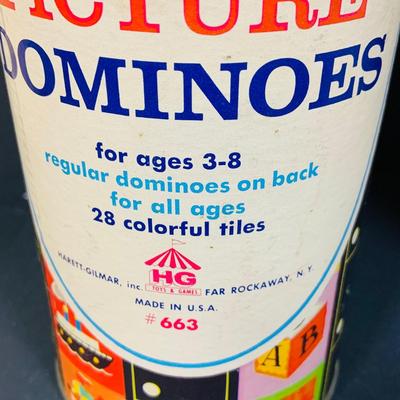 LOT 279 Vintage Tinkertoy Construction Sets, Giant Picture Dominoes and a Lincoln Log Contianer.