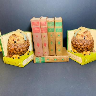LOT 282: Who Knew - Set of Two (2) Ann’a Original 1975 Chalk Ware Professor Owl Book Ends by Dan Hughes and a Collection of “World’s...