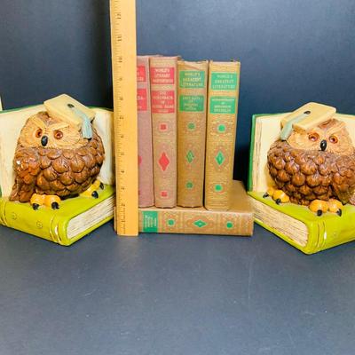 LOT 282: Who Knew - Set of Two (2) Ann’a Original 1975 Chalk Ware Professor Owl Book Ends by Dan Hughes and a Collection of “World’s...