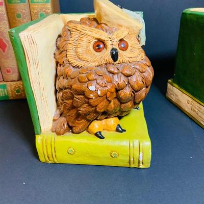 LOT 282: Who Knew - Set of Two (2) Ann’a Original 1975 Chalk Ware Professor Owl Book Ends by Dan Hughes and a Collection of “World’s...