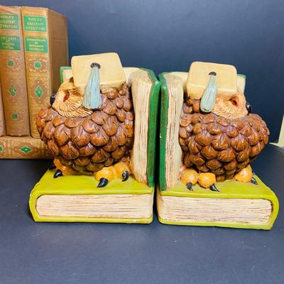 LOT 282: Who Knew - Set of Two (2) Ann’a Original 1975 Chalk Ware Professor Owl Book Ends by Dan Hughes and a Collection of “World’s...