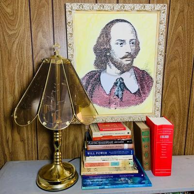 LOT 283: William Shakespeare Collection Including Books, Framed Poster and Lamp