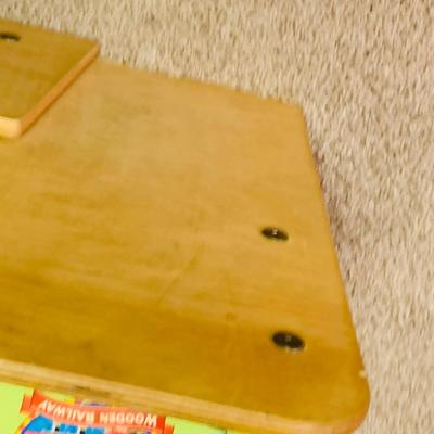 LOT 285: Thomas & Friends Wood Train Table with Drawer and Plastic Road Set