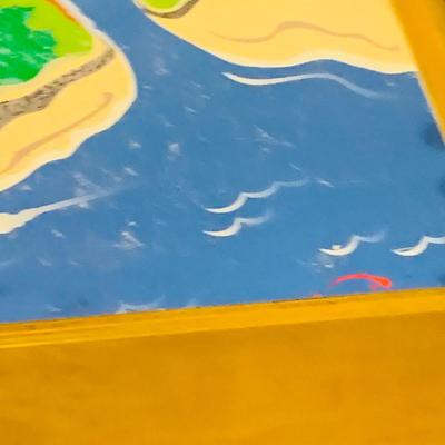 LOT 285: Thomas & Friends Wood Train Table with Drawer and Plastic Road Set