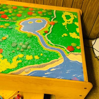 LOT 285: Thomas & Friends Wood Train Table with Drawer and Plastic Road Set