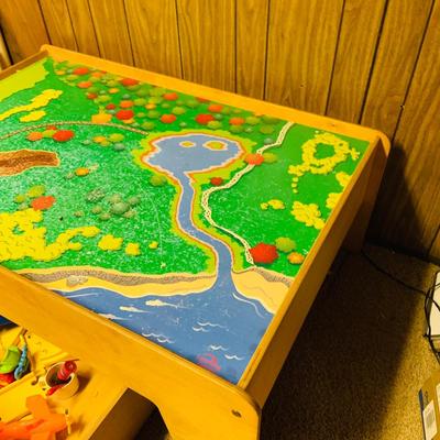 LOT 285: Thomas & Friends Wood Train Table with Drawer and Plastic Road Set
