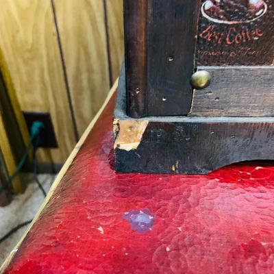 LOT 291: Vintage/Antique Coronado Monterey Style Chair with Red Leather Seat and Back, Travel Chest Style Box and Lamp