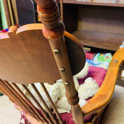 LOT 292: All Sizes of Wooden Rockers - Antique Wooden Rocking Char, Two Children’s Rocking Chairs and Child’s Size Desk Chair