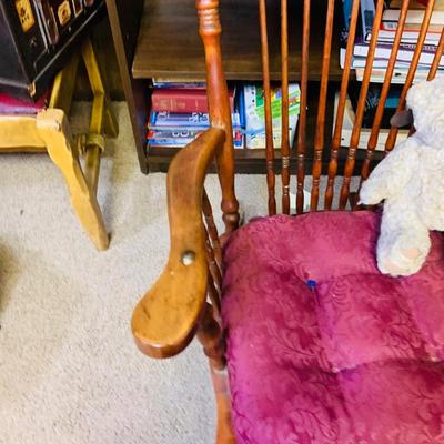LOT 292: All Sizes of Wooden Rockers - Antique Wooden Rocking Char, Two Children’s Rocking Chairs and Child’s Size Desk Chair