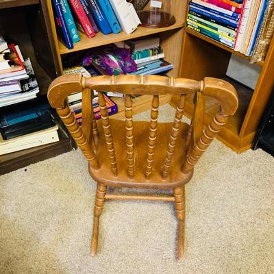 LOT 292: All Sizes of Wooden Rockers - Antique Wooden Rocking Char, Two Children’s Rocking Chairs and Child’s Size Desk Chair