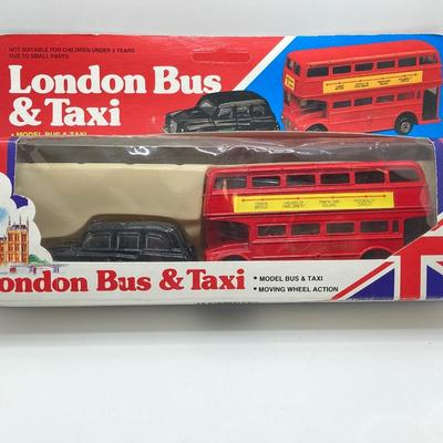 LOT 315: Vintage London England Wall Art, Books and Toy London Bus and Taxi in Original Package