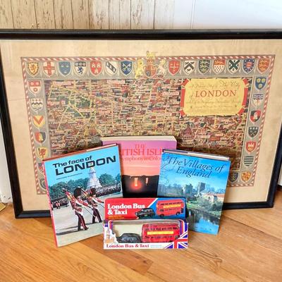 LOT 315: Vintage London England Wall Art, Books and Toy London Bus and Taxi in Original Package