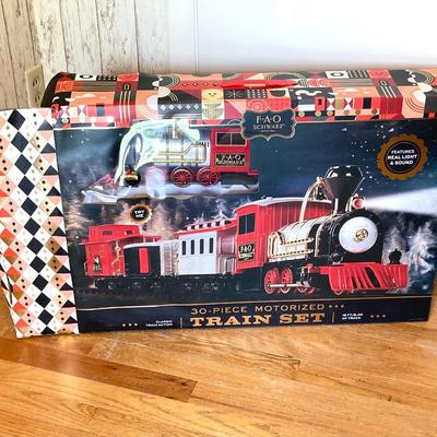 LOT 316: FAO Schwarz 30-Piece Motorized Train Set in Original Box