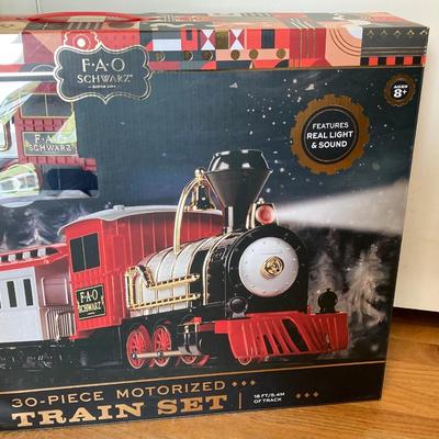LOT 316: FAO Schwarz 30-Piece Motorized Train Set in Original Box