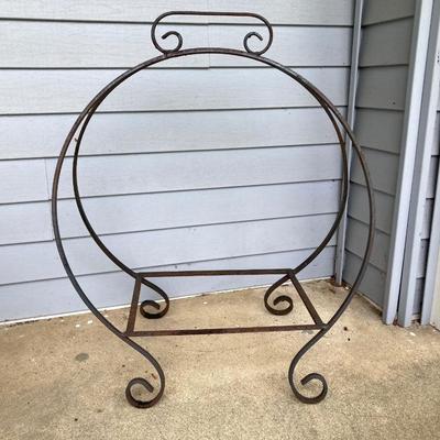 LOT 317: Metal Circular Firewood / Log Storage Rack and Painted Black Coal/Ash Bucket with Handle