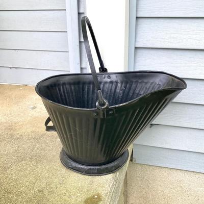 LOT 317: Metal Circular Firewood / Log Storage Rack and Painted Black Coal/Ash Bucket with Handle