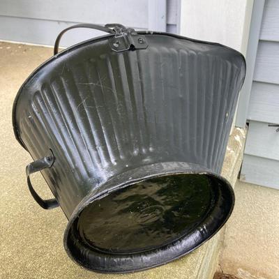 LOT 317: Metal Circular Firewood / Log Storage Rack and Painted Black Coal/Ash Bucket with Handle