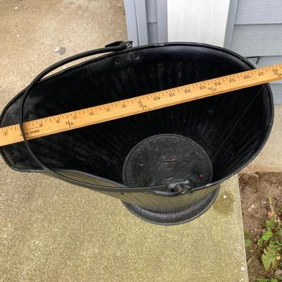 LOT 317: Metal Circular Firewood / Log Storage Rack and Painted Black Coal/Ash Bucket with Handle