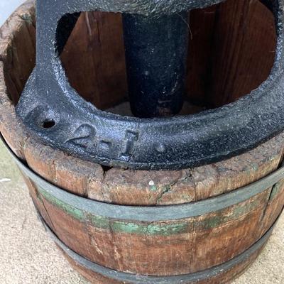 LOT 318: Vintage / Antique Cast Iron 2 - I Water Pump with Wooden Bucket Stand