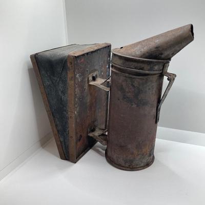 LOT 319: Antique / Vintage Bee Keepers Supplies Bee Smoker, Vintage Tins, Tokens, Notre Dame Matchbook and More