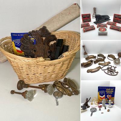 LOT 320: Vintage Collection - Bostitch Stapler and Staples, Door Knobs, Cabinet Hardware, Pedometer, Velvet Wall Covering and Much More