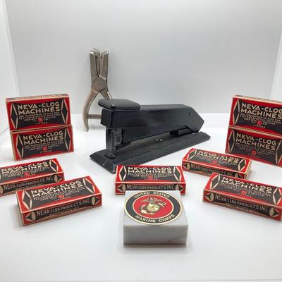 LOT 320: Vintage Collection - Bostitch Stapler and Staples, Door Knobs, Cabinet Hardware, Pedometer, Velvet Wall Covering and Much More