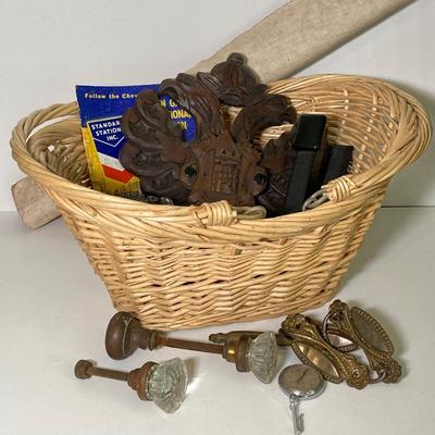 LOT 320: Vintage Collection - Bostitch Stapler and Staples, Door Knobs, Cabinet Hardware, Pedometer, Velvet Wall Covering and Much More