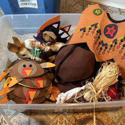 LOT 335: Large Collection of Fall Decor, Costumes. Straw Hats, Pilgrims and so much more