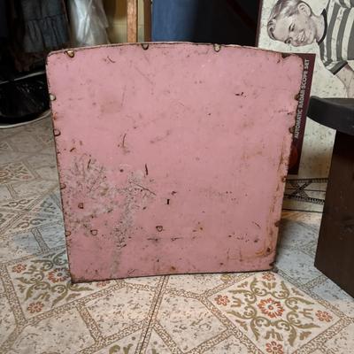LOT 339: Vintage Children" Desk & Chalkboard, Erector Set Box, Pink Metal Stove along with 4 Children's Books