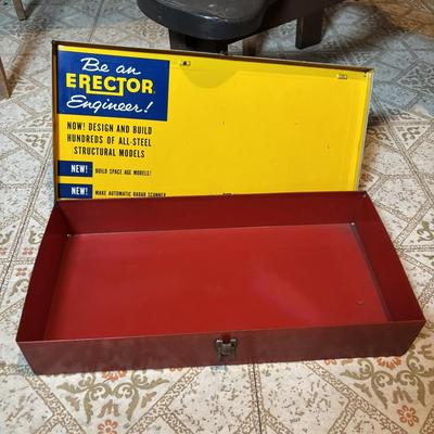 LOT 339: Vintage Children" Desk & Chalkboard, Erector Set Box, Pink Metal Stove along with 4 Children's Books