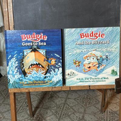 LOT 339: Vintage Children" Desk & Chalkboard, Erector Set Box, Pink Metal Stove along with 4 Children's Books