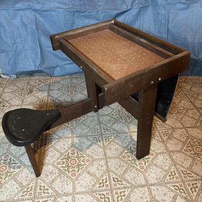 LOT 339: Vintage Children" Desk & Chalkboard, Erector Set Box, Pink Metal Stove along with 4 Children's Books