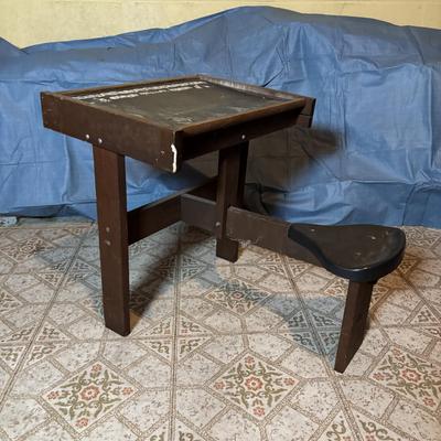 LOT 339: Vintage Children" Desk & Chalkboard, Erector Set Box, Pink Metal Stove along with 4 Children's Books