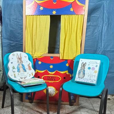 LOT 341: Its Show Time! Puppet Theater, Lifetime Children's Chairs, NIB Peter Rabbit Activity Set, NIB Peter Rabbit Activity Box...