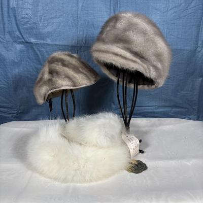LOT 348: K.A. Vita Pelt Corp. Fur Collar & Cuffs (1962), W. Trumbore, Germantown PA Fur Hat along w/an Unmarked Silver Fur Hat