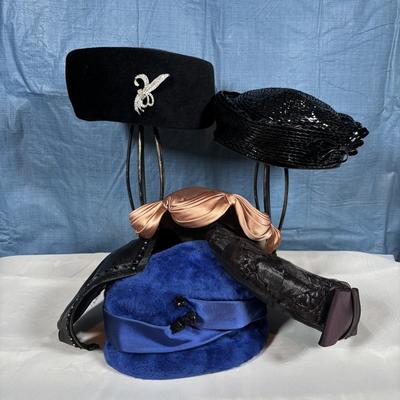 LOT 351: Ladies Vintage Hat Collection: E. Chard Doerr of Vineland NJ, Peach Bloom Velour, Annette Millinery and Duchess