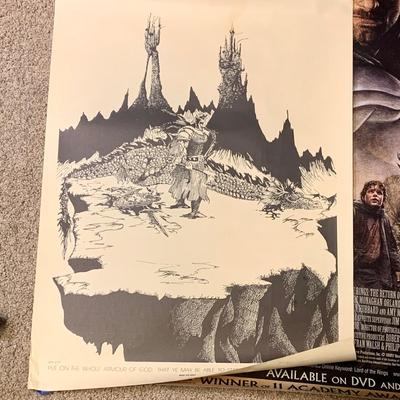 LOT 361: Set of Two (2) Lord of the Ring Movie Posters (Only One Unrolled) and Three (3) Vintage Medieval Inspired Posters