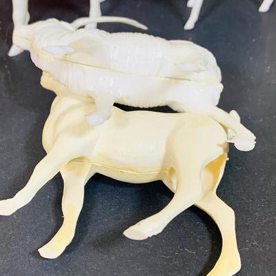 LOT 364: Vintage Christmas Decorations Including Hand Blown Glass Bulbs from Germany, Vintage Sleigh with White Plastic Reindeer,...