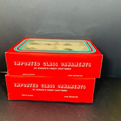 LOT 364: Vintage Christmas Decorations Including Hand Blown Glass Bulbs from Germany, Vintage Sleigh with White Plastic Reindeer,...