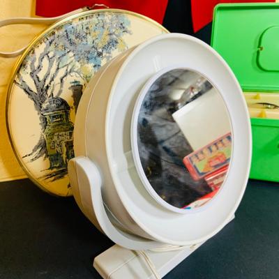 LOT: Vintage Mary Kay Red Jacket and Black Skirt by Brookhurst, Mary Kay Case,Vintage Cinderella Hot Rollers, Curlers, Mid Century Style...