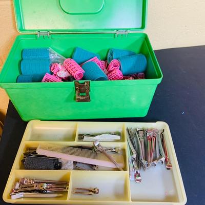 LOT: Vintage Mary Kay Red Jacket and Black Skirt by Brookhurst, Mary Kay Case,Vintage Cinderella Hot Rollers, Curlers, Mid Century Style...