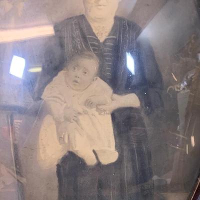 LOT 368: Set of Two Antique Oval Wood Frame with Convex Bubble Glass Photographic Portraits