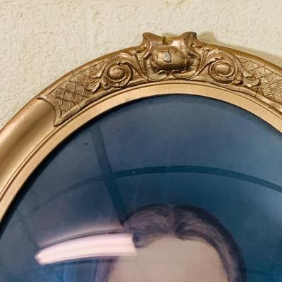 LOT 368: Set of Two Antique Oval Wood Frame with Convex Bubble Glass Photographic Portraits