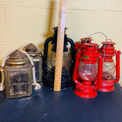LOT 370: Collection of Oil Burning Lamps/Lanterns Including a Two Ship’s Lamps and Rail Road Lanterns