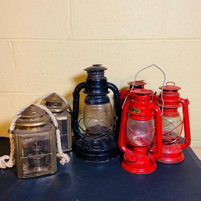 LOT 370: Collection of Oil Burning Lamps/Lanterns Including a Two Ship’s Lamps and Rail Road Lanterns