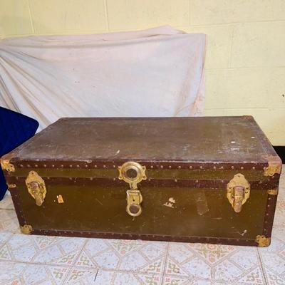 LOT 374: Vintage Brown Steamer Trunk