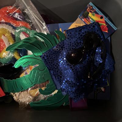LOT 377: Luau Decor and More: Hula Hoops, Color Felt Fish Hats. Seashells, Child Size Hula Skirts and More