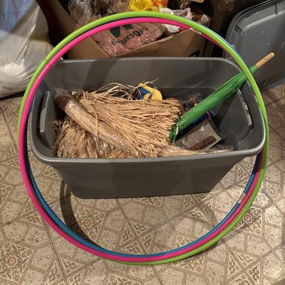 LOT 377: Luau Decor and More: Hula Hoops, Color Felt Fish Hats. Seashells, Child Size Hula Skirts and More