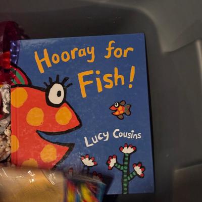 LOT 377: Luau Decor and More: Hula Hoops, Color Felt Fish Hats. Seashells, Child Size Hula Skirts and More